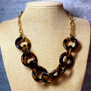 J. Crew tortoise acrylic circular link necklace with gold tone hardware